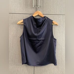 Sleeveless Navy Satin Shell Top